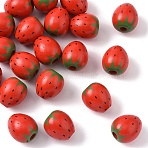 20Pcs Wood Beads, Coloured Fruit, Strawberry, 20x17.5mm, Hole: 4~4.5mm(WOOD-YW0001-57)