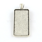Tibetan Style Rectangle Alloy Pendant Cabochon Settings, Plain Edge Bezel Cups, Cadmium Free & Lead Free, Antique Silver, Tray: 38x19mm, 48.5x21x2mm, Hole: 6x4mm, about 172pcs/1000g(TIBEP-Q055-01AS-RS)