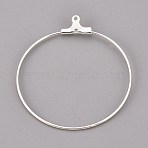 304 Stainless Steel Pendants, Hoop Earring Findings, Ring, Silver, 39x36x1.5mm, 21 Gauge, Hole: 1mm, Inner Size: 34mm, Pin: 0.7mm(X-STAS-F191-09S-F)
