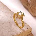 Brass Pave Single Cubic Zirconia Cuff Open Rings for Women, Star, Golden, 15mm, US Size 7 1/4(17.5mm)(CU-CBAED05-01G)