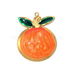 304 Stainless Steel Enamel Pendants, Hand Polished Orange Charm, Real 18K Gold Plated, Ion Plating(IP), Long-Lasting Plated, Orange, 33x26mm,Hole:1.60mm(STAS-OY014-12G)