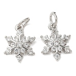 Brass Micro Pave Cubic Zirconia Pendants with Jumping Ring, Snowflake, Platinum, 15x11.5x4mm(KK-A254-24P)