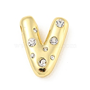 Brass Micro Pave Clear Cubic Zirconia Pendants, Long-Lasting Plated, Cadmium Free & Lead Free, Real 18K Gold Plated, Letter A~Z, Letter V, 18~19x11~21x5mm, Hole: 2.8~3x1.8~2mm(KK-E093-04G-V)