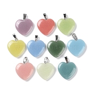 Synthetic Noctilucent Stone/Luminous Stone Pendants, Glow in the Dark Heart Charms with Stainless Steel Color Plated 201 Stainless Steel Snap on Bails, Mixed Color, 26x24.5~25x6mm, Hole: 7.5x4mm(G-Z054-05C)