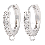 Anti-Tarnish Rhodium Plated 925 Sterling Silver Huggie Hoop Earring Findings, with Loop and Cubic Zirconia, Real Platinum Plated, 17.5x3mm, Hole: 1.6mm, Pin: 0.8mm(STER-C010-01P)