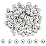 60Pcs 304 Stainless Steel Beads, Round with Corrugated, Stainless Steel Color, 8x7mm, Hole: 2.5mm(STAS-UN0048-75)
