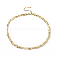 304 Stainless Steel Braided Cuban Link Chain Necklace for Women, Golden, 16.14~16.85 inch(41~42.8cm)(NJEW-P271-04G)