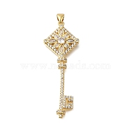 RacRack Plating Brass Micro Pave Cubic Zirconia Big Pendants, Long-Lasting Plated, Lead Free & Cadmium Free, Key Charms, with Jump Ring, Real 18K Gold Plated, 51x18x5mm, Hole: 4x3mm(ZIRC-F142-51G)