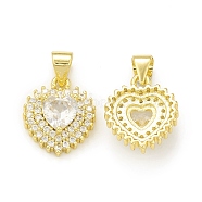 Rack Plating Brass Micro Pave Cubic Zirconia Charms, Cadmium Free & Lead Free, Long-Lasting Plated, Heart Charm, Real 18K Gold Plated, 15x13x5mm, Hole: 4x3.5mm(KK-C011-42G)