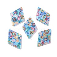 Natural Freshwater Shell Pendants, Flower Printed Rhombus Charms, Light Sky Blue, 21x14x2mm, Hole: 1.2mm(BSHE-S304-19D)