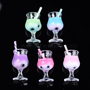 Plastic Goblet Pendants, Imitaion Bubble Tea/Boba Milk Tea Charms, with Epoxy Resin and Polymer Clay inside, Platinum Tone Iron Eye Pins, Two Tone, Mixed Color, 31~39x16mm, Hole: 1.8mm(X-CRES-S359-21)