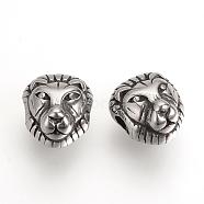 304 Stainless Steel Beads, Lion, Antique Silver, 12x11x8.5mm, Hole: 3mm(STAS-Q209-29)