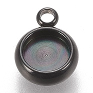 304 Stainless Steel Pendant Cabochon Settings, Lace Edge Bezel Cups, Flat Round, Electrophoresis Black, Tray: 6mm, 11x8.5x3mm, Hole: 1.8mm(STAS-K202-03B-B)