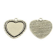 Tibetan Style Alloy Heart Tray Cabochon Settings, Cadmium Free & Lead Free, Antique Silver, Tray: 25x23mm, 35.5x32.5x2mm, Hole: 3mm, about 180pcs/1000g(TIBE-5487-AS-LF)