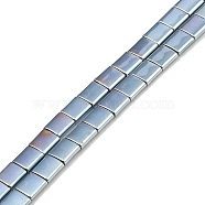 Electroplated Non-magnetic Synthetic Hematite Beads Strands, Square, 2-Hole, Blue Plated, 5x5x2mm, Hole: 0.8mm, about 74pcs/strand, 15.75 inch(40cm)(G-G089-B02-10)