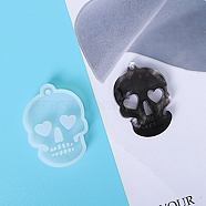 Skull Pendant Statue Silicone Molds, Portrait Sculpture Resin Casting Molds, For UV Resin, Epoxy Resin Jewelry Making, Halloween, White, 59x43x9mm, Hole: 3mm(DIY-P019-18)