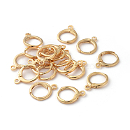 Brass Leverback Earring Findings, with Horizontal Loops, Real 18K Gold Plated, 15x11.5x2mm, Hole: 2mm, Pin: 0.8mm(KK-F808-07G-1)