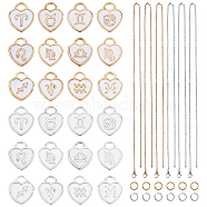 DIY 12 Constellations Pendant Necklaces Making Kits, with Heart Alloy Enamel Charms, 304 Stainless Steel Cable Chain Necklaces & Jump Rings, Platinum & Golden, Chain Necklaces: 17.7 inch(45cm), 1.5mm, 2 colors, 6pcs/color, 12pcs/box(DIY-PH0001-02)