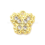 Real 18K Gold Plated Rack Plating Brass Micro Pave Cubic Zirconia Pendants Charms, Lead Free & Cadmium Free, Butterfly, 12x12x2.5mm, Hole: 1.4mm(KK-S396-03C)