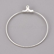 304 Stainless Steel Pendants, Hoop Earring Findings, Ring, Silver, 39x36x1.5mm, 21 Gauge, Hole: 1mm, Inner Size: 34mm, Pin: 0.7mm(X-STAS-F191-09S-F)