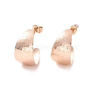 Ion Plating(IP) 304 Stainless Steel Chunky C-shape Stud Earrings, Half Hoop Earrings for Women, Rose Gold, 21x12x0.5mm, Pin: 0.7mm(EJEW-P198-06RG)