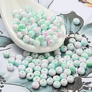 Two Tone Opaque Colours Glass Seed Beads, Round, Aquamarine, 3x2.5mm, Hole: 0.9mm, about 170pcs/bag(SEED-E005-02A)
