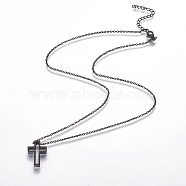 304 Stainless Steel Pendant Necklaces, with Lobster Claw Clasps and Cable Chains, Cross, Gunmetal, 18.1 inch(46cm), 0.15cm(NJEW-F264-05B)