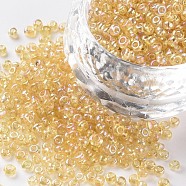 Round Glass Seed Beads, Transparent Colours Rainbow, Round, Pale Goldenrod, 2mm(SEED-A007-2mm-162)