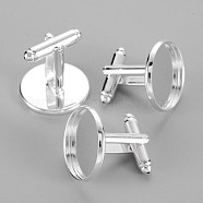 Brass Cuff Settings, Cufflink Findings for Apparel Accessories, Silver Color Plated, Tray: 18mm, 18.5x20mm(X-KK-S132-18mm-KN001S)
