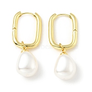 Plastic Pearl Dangle Hoop Earrings, Brass Jewelry for Women, Lead Free & Cadmium Free & Nickel Free, Real 18K Gold Plated, 42.5mm, Pin: 1mm(EJEW-A070-03G)