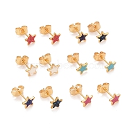 304 Stainless Steel Enamel Stud Earrings, with 316 Surgical Stainless Steel Pin & Glitter Powder, Golden, Star, Mixed Color, 6x6x1mm, Pin: 0.8mm(EJEW-B009-02G)