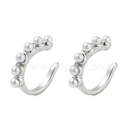 Brass Cuff Earrings for Women, with Plastic Imitation Pearl Beads, Long-Lasting Plated, Cadmium Free & Lead Free, Platinum, 18x18.5x3.5mm(EJEW-E310-02P)