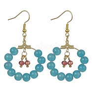Imitation Jade Glass Beaded Ring Dangle Earrings, Golden Iron Wire Wrap Long Drop Earrings, Sky Blue, 53.5x30mm(EJEW-JE05568-01)