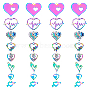 32Pcs 8 Style  Valentine's Day Ion Plating(IP) 201 Stainless Steel & Alloy Pendants, Etched Metal Embellishments, Heart, Rainbow Color, 27x29x0.3mm, Hole: 2mm, 4pcs/style(STAS-UN0039-03)