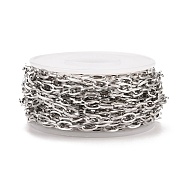 304 Stainless Steel Cable Chains, Unwelded, with Spool, Flat Oval, Stainless Steel Color, 7x4x0.8mm, 5m/roll(CHS-CJ0001-15P)