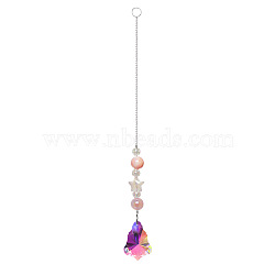 Quartz Chandelier Hanging Suncatcher, Teardrop, for Car Window, Platinum, Pink, 310mm(PW-WG66290-04)