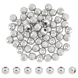 60Pcs 304 Stainless Steel Beads, Round with Corrugated, Stainless Steel Color, 8x7mm, Hole: 2.5mm(STAS-UN0048-75)