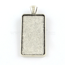 Tibetan Style Rectangle Alloy Pendant Cabochon Settings, Plain Edge Bezel Cups, Cadmium Free & Lead Free, Antique Silver, Tray: 38x19mm, 48.5x21x2mm, Hole: 6x4mm, about 172pcs/1000g(TIBEP-Q055-01AS-RS)
