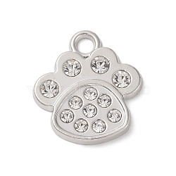 Alloy Pendants, with Crystal Glass Rhinestone, Paw Print Charm, Platinum, 25x23x3mm, Hole: 3.5mm(FIND-C048-04P)