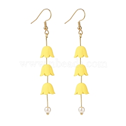 Acrylic Flower with Plastic Pearl Long Dangle Earrings, Gold Plated 304 Stainless Steel Jewelry for Women, Yellow, 80mm, Pin: 0.6mm(EJEW-JE04941-04)