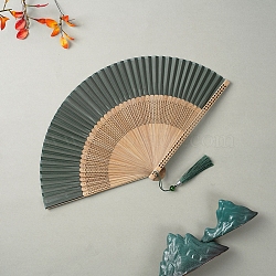 Bamboo Folding Fan with Tassel, for Party Wedding Dancing Decoration, Slate Gray, 230x400mm(PW-WG495F3-01)