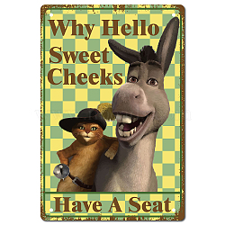 Tinplate Sign Poster, Vertical, for Home Wall Decoration, Rectangle with Word Why Hello Sweet Cheeks Have A Seat, Donkey Pattern, 300x200x0.5mm(AJEW-WH0157-458)