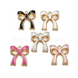 Rack Plating Alloy Enamel Pendants, Bowknot Charm, Golden, Mixed Color, 19.5x17.5x3mm, Hole: 1.5mm(ENAM-S021-04G-A)