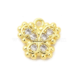 Real 18K Gold Plated Rack Plating Brass Micro Pave Cubic Zirconia Pendants Charms, Lead Free & Cadmium Free, Butterfly, 12x12x2.5mm, Hole: 1.4mm(KK-S396-03C)