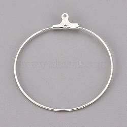 304 Stainless Steel Pendants, Hoop Earring Findings, Ring, Silver, 39x36x1.5mm, 21 Gauge, Hole: 1mm, Inner Size: 34mm, Pin: 0.7mm(X-STAS-F191-09S-F)