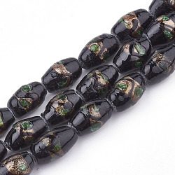 Handmade Gold Sand Lampwork Beads, Drum, Black, 15~18x10~12mm, Hole: 1.5~2mm(LAMP-T006-01A)