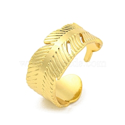 304 Stainless Steel Feather Open Cuff Rings for Women, Golden, 10mm(RJEW-G321-09G)