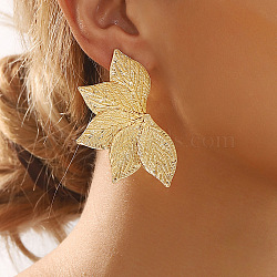 Alloy Leaf Stud Earrings for Women, Left and Right, Golden, 61x35.5mm(EJEW-U028-03G)