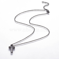 304 Stainless Steel Pendant Necklaces, with Lobster Claw Clasps and Cable Chains, Cross, Gunmetal, 18.1 inch(46cm), 0.15cm(NJEW-F264-05B)