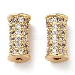 Brass Micro Pave Cubic Zirconia Beads, Column, Real 18K Gold Plated, 9x5mm, Hole: 1.2mm(KK-P239-24G)
